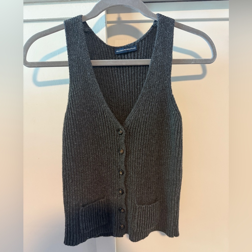 Brandy Melville Charcoal V-Neck Sweater Vest